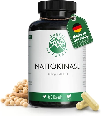 BESUCHE DEN GREEN NATURALS-STORE Nattokinase 365 Kapseln Hochdosiert Vegan 20.000 FU/g Green Naturals ohne Gentec