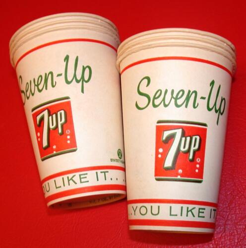 Vintage 6 1950's 60s SEVEN 7 UP SODA 7oz  PAPER CUPS "You like it..it likes you" - Zdjęcie 1 z 1