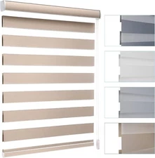 NEW MYSHADE BEIGE ZEBRA BLIND ROLLER SHADE 85% BLACKOUT 34” x 72”