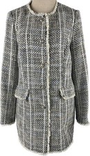 KARL LAGERFELD Size 10 Tweed Pattern LONG Designer Peacoat Jacket Blazer