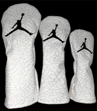 Air Jordan Golf Head Cover Leather White/ Grey Handmade Upcycled