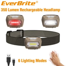 EverBrite Rechargeable Headlamp LED Bright Motion Sensor Head Lamp 6 Modes Khaki