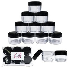 24 Pieces Beauticom 30G/30ML Clear Plastic Refillable Jars with Black Round Lids