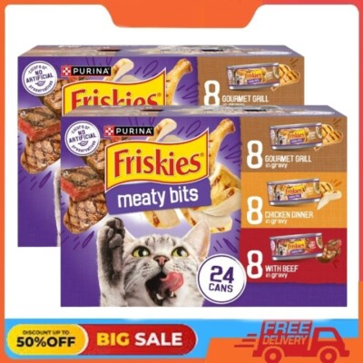 Friskies Meaty Bites Variety Pack Wet Cat Food, 5.5 oz Cans, 48 Pack