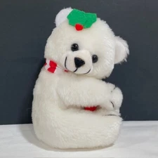 Cloud 9 Toys White Christmas Bear Plush Stuffed Animal Toy Red & White Scarf 6"
