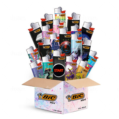 BIC Mini Feuerzeuge 10 Stück - Top Motive - 10er Mix-Paket - BIC J25 mit Reibrad