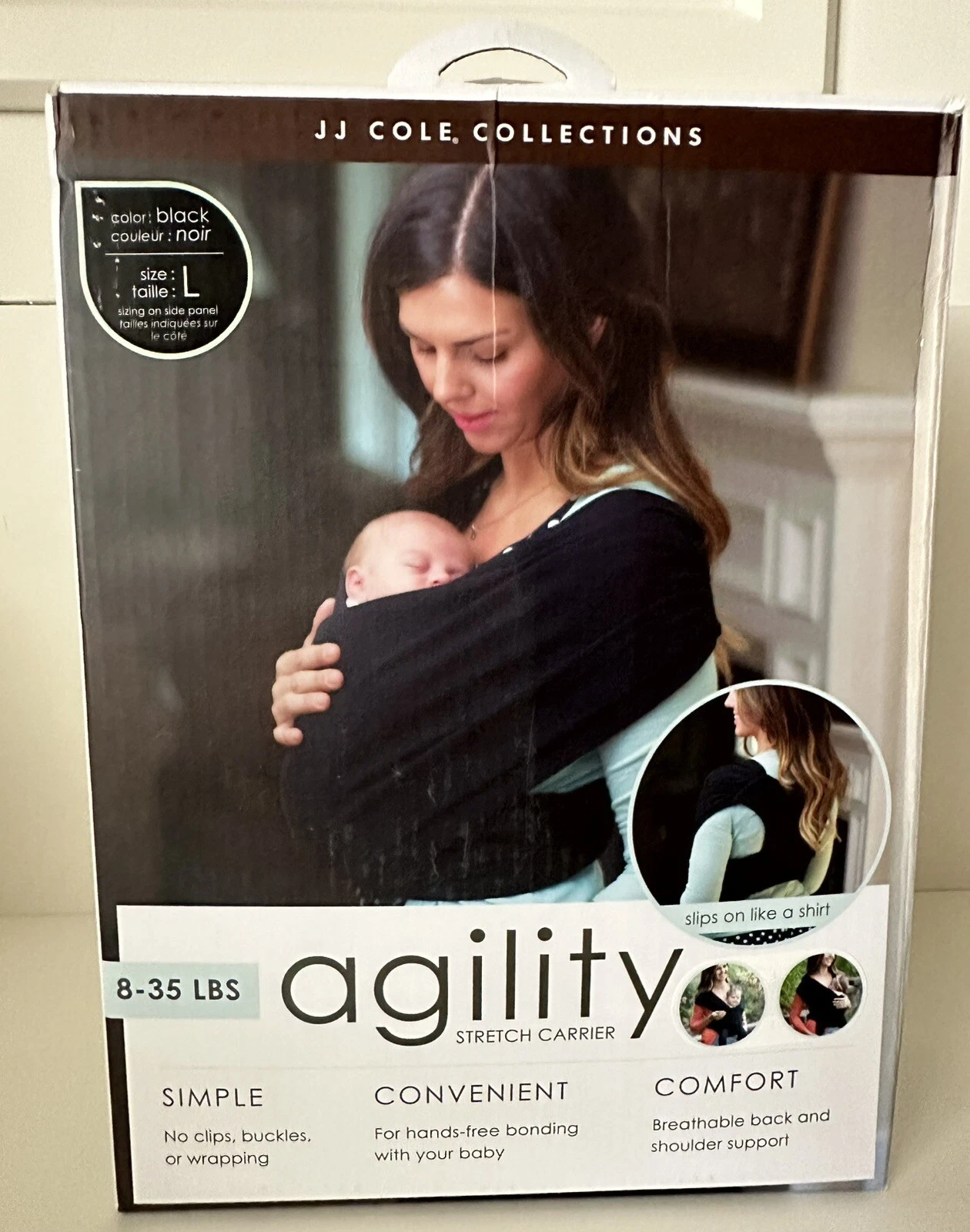 JJ Cole Agility J00327 Large Black Infant Carrier/Toddler Stretch Baby Carrier