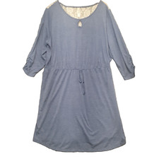Women's Sz 3X Blue T-Shirt Dress 3/4 Sleeves Lace Back Tie Waist Cottagecore