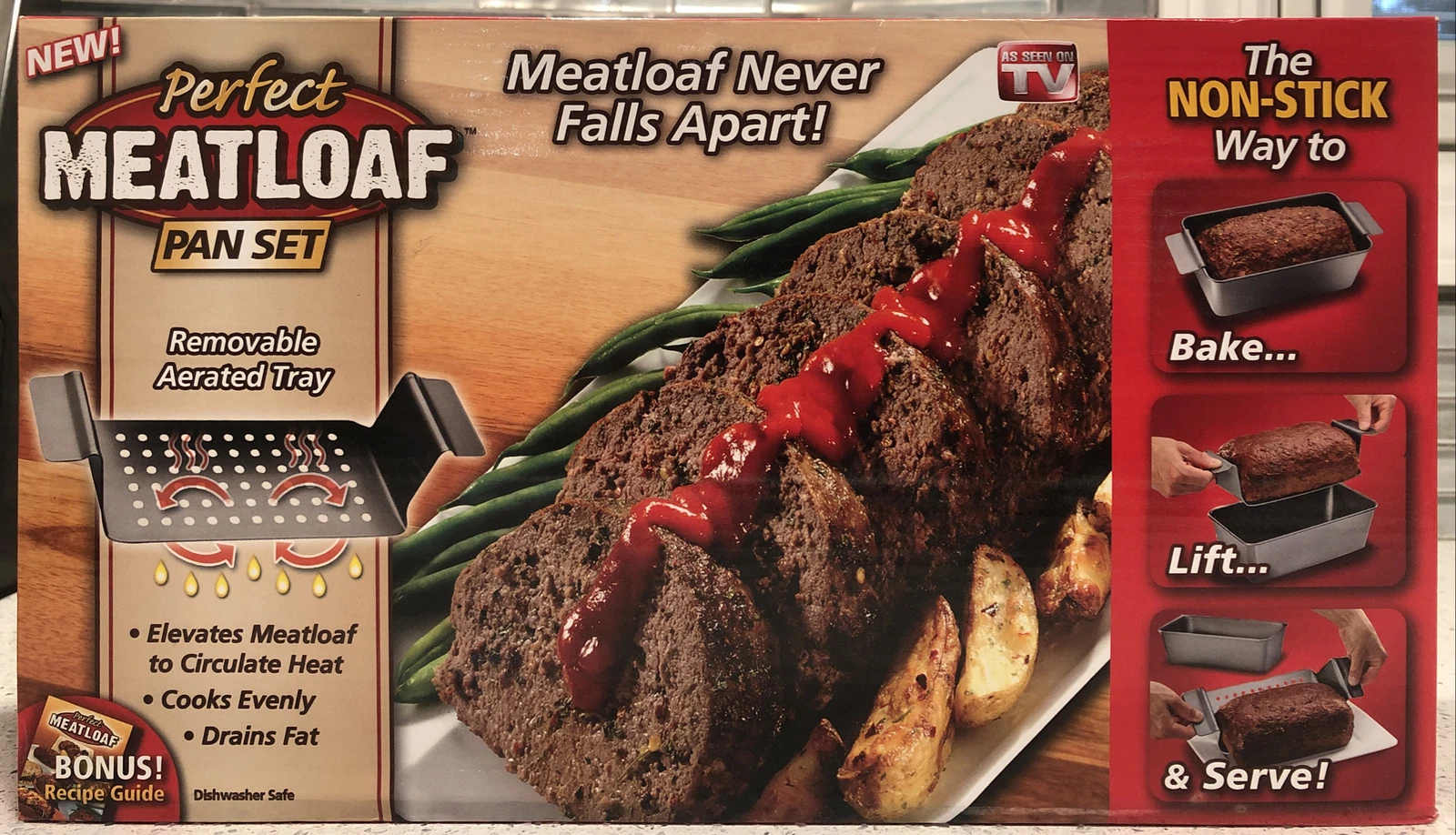 Perfect Meatloaf Pan Set As Seen On TV Non-Stick New * BONUS RECIPE GUIDE