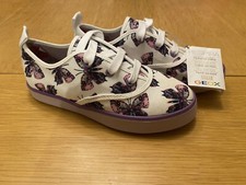Image of Girls GEOX canvas shoes white purple butterfly UK 12.5 EU 31