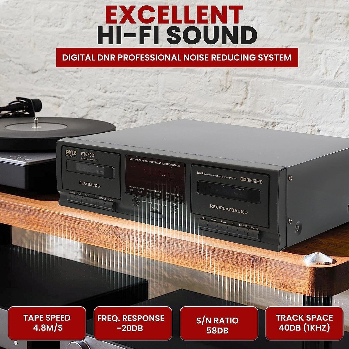 PyleUsa PT649D.5 Dual Cassette Deck | Music Recording Device