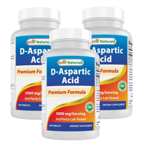 3 Pack Best Naturals D Aspartic Acid (DAA) 3000mg per Serving 180 Tablets - Picture 1 of 6
