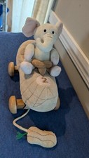 FAO Schwarz - Plush Elephant - Baby Pull Toy - Driving Peanut Car - Wood