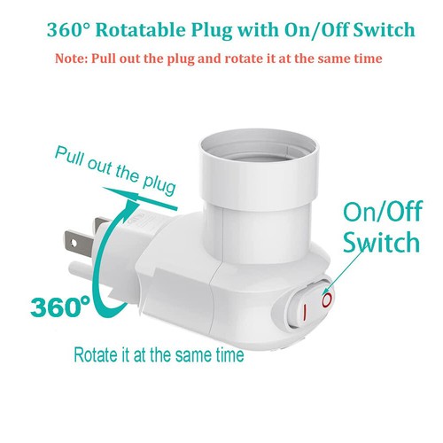 Outlet to Socket Adapter, E26/E27 Plug-in Light Socket 3-Prong Outlet Socket 360 - Picture 10 of 16