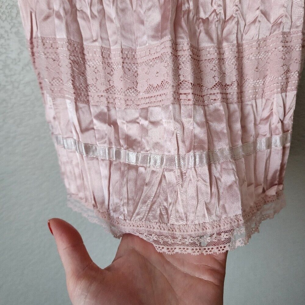 Y2K Coquette baby pink crinkle wrinkle satin lace… - image 6