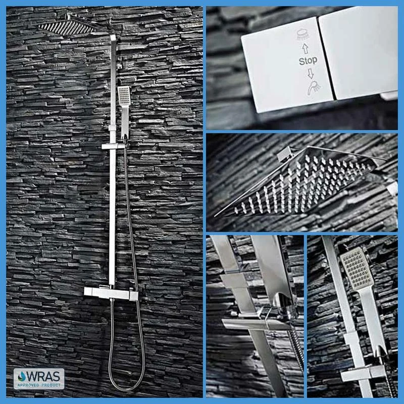 Milan Chrome Square Rigid Rain Riser Shower And Diverter