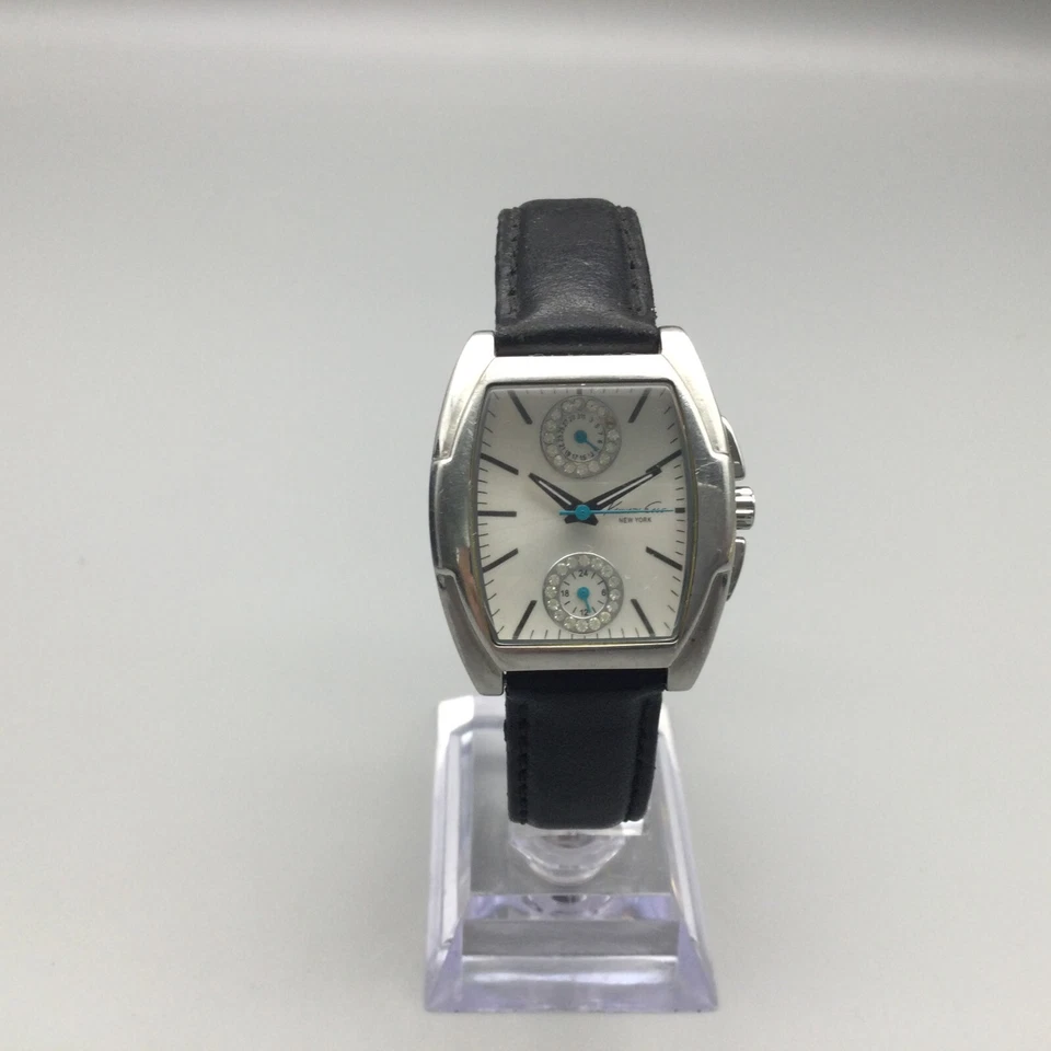 Reloj Kenneth Cole Mujer 29mm Tono Plateado Fecha Correa Cuero Negro Batería Nueva Foto 2 de 4