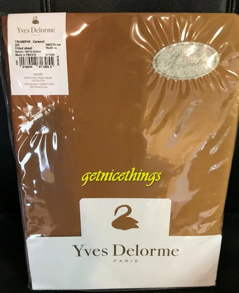 $345 NUEVO CON ETIQUETAS Yves Delorme 18" Sábana Ajustable Caramelo Calabaza Algodón Satén Francia Nueva Foto 2 de 4
