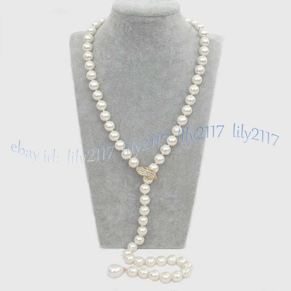 Elegante Collar de Cuentas Redondas de Perlas con Concha Blanca del Mar del Sur 14-50"" 8/10/12/14 mm Foto 3 de 4