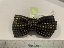 Lanvin New Alber Black Gold Silk & Poly Metal Bow Tie Made in France Bowtie