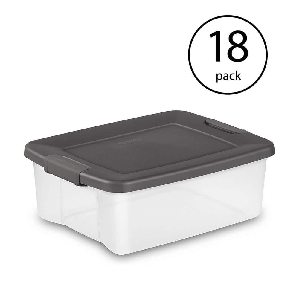 25 Qt Shelf Tote with Gray Lid & Platinum Latches - 18-Pack