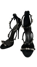 GIUSEPPE ZANOTTI BLACK SUEDE "HARMONY" STILETTO HEEL CRYSTAL EMBELLISHED SHOES