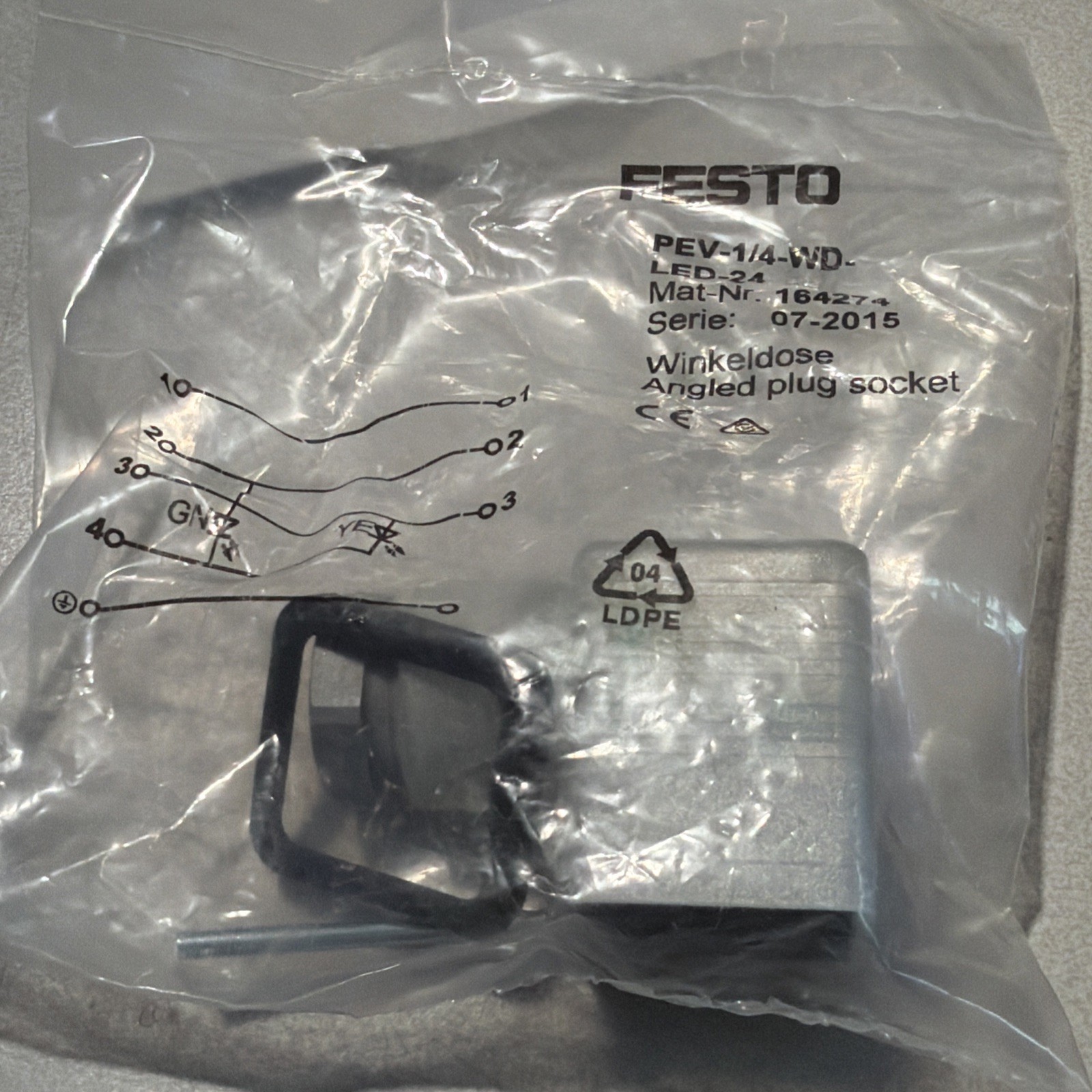 Festo PEV-1/4-WD-LED-24 Angle Socket 164274 New