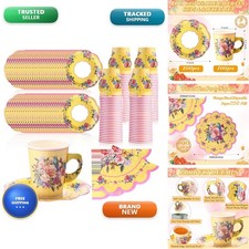 Yotene 300 Pcs 9 oz Floral Paper Tea Cups with Handle Saucers Napkins Yellow