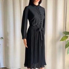Vintage 70s Lady Carol Black Victorian Pleated Dress Cottage Goth Size 12 1/2
