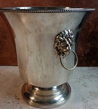 Vtg Silver Plated Champagne Wine Cooler Ice Bucket Lions Head Handles 20x22.5cm