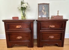 Rare Ornate Vintage Dixie Nightstands – Solid Mahogany | Original Finish
