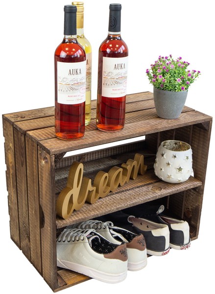 "Obstkistenregal LäNgs \"Johanna\" Schwarzbraun Schuhregal Weinkiste Obstkiste"-image