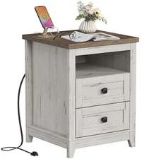 Lifewit Farmhouse Nightstand with Power Outlets and USB Ports