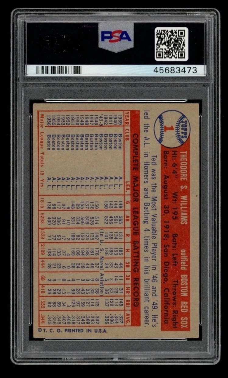 1957 Topps #1 Ted Williams PSA 5 Great Centering  view 2
