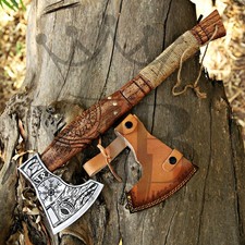 CUSTOM HAND FORGED CARBON STEEL VIKING BEARDED CAMPING HATCHET TOMAHAWK AXE