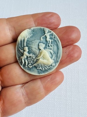 Vintage Psyche Amor Mythologische Szene 3D Relief Kamee für Brosche Anhänger 35mm