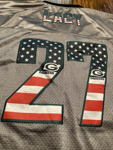 Nike Eddie Lacy Green Bay Packers Jersey Grey USA Flag Stitched Sz 48 RARE - Picture 7 of 10