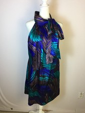Eliza J Mini Dress Sz 6 Womans Multicolor Satin Halter Tie Neck Sleeveless Lined