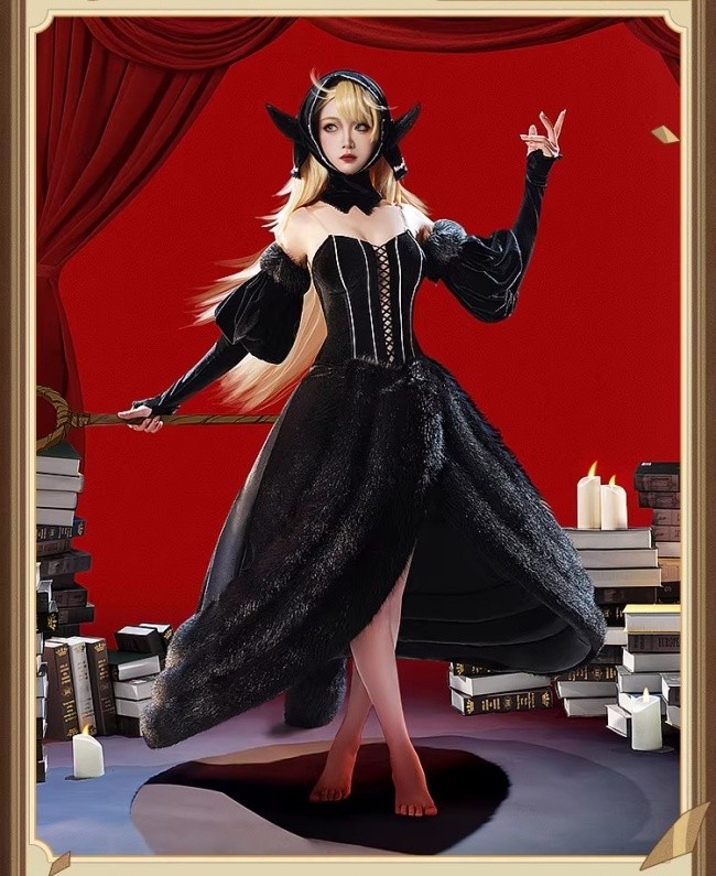 marcille black dress Delicious In Dungeon Marcille Black Dress Headscarf Tail Cosplay Costume Set