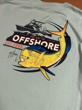 Guy Harvey Offshore Art 2023 Graphic Angler Boat Fish T-Shirt XL Blue Ocean Sea