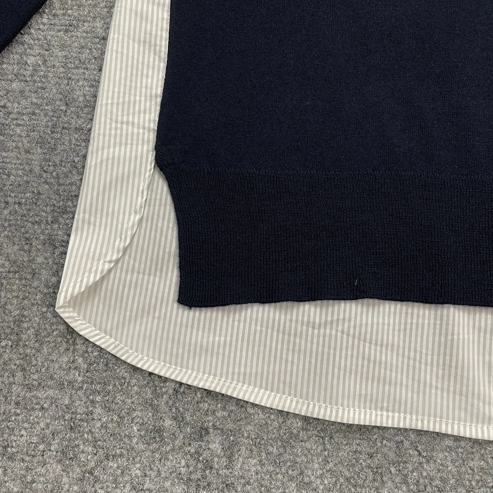 Camisa Suéter J Crew Para Mujer XL Mezcla Media Lana Merino Azul Marino/Gris Rayas Foto 4 de 4