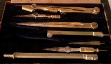 Compas Dessin Technique EN Laiton Cerceau Boîte En Bois Naturel Vintage