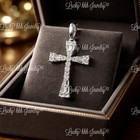 14k  White  gold Natural Diamond Cross necklace  baguette  0.10  ct — photo 1