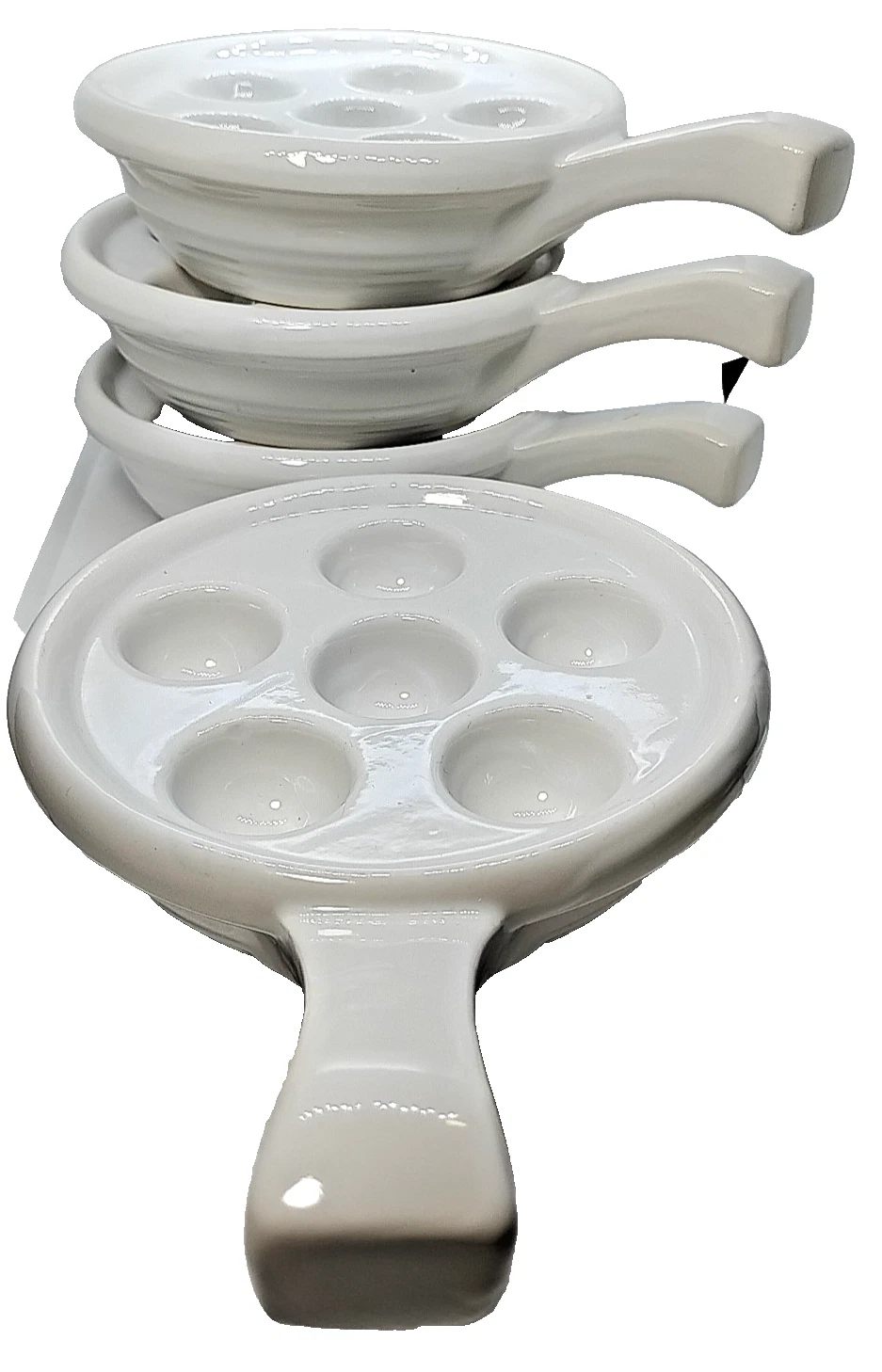 4 Escargot Mushroom Baking Plate Handled White Ceramic