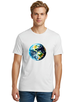 Earth-From-Space Mens Graphic Tee, 100% Cotton, Casual Summer Wear