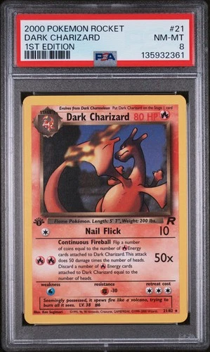 2000 POKEMON ROCKET 1ST EDITION #21 DARK CHARIZARD PSA 8