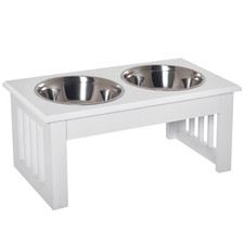 Elevated Dog Bowls  Dog Food Stand Pet Feeding Station W/ Stainless Steel White