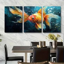 3pcs Goldfish Animals Impasto Artwork Perfect Wall Art Canvas Framed 50x70cm