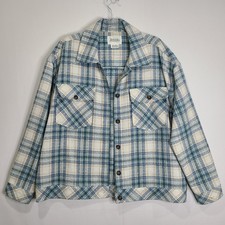 Boston Traders Womens Large Lg Blue Plaid Button Textured Shacket Pockets