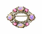 Miracle Scottish Opal Glass Pink Cabochon Brooch Vintage Celtic Style
